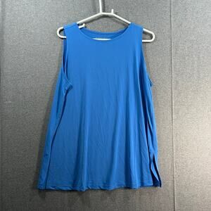 Susan Graver Modern Essentials Reg Liquid Knit A-Line Tunic Coastal Blue Size 1X
